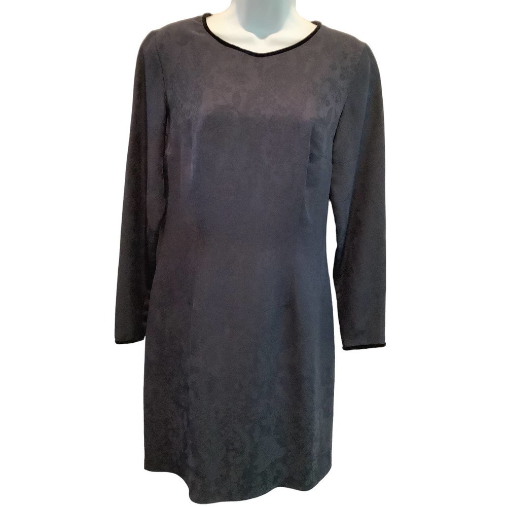 HAROLD'S VINTAGE  DARK NAVY SILK/WOOL JACQUARD DRESS WITH VELVET TRIM 4